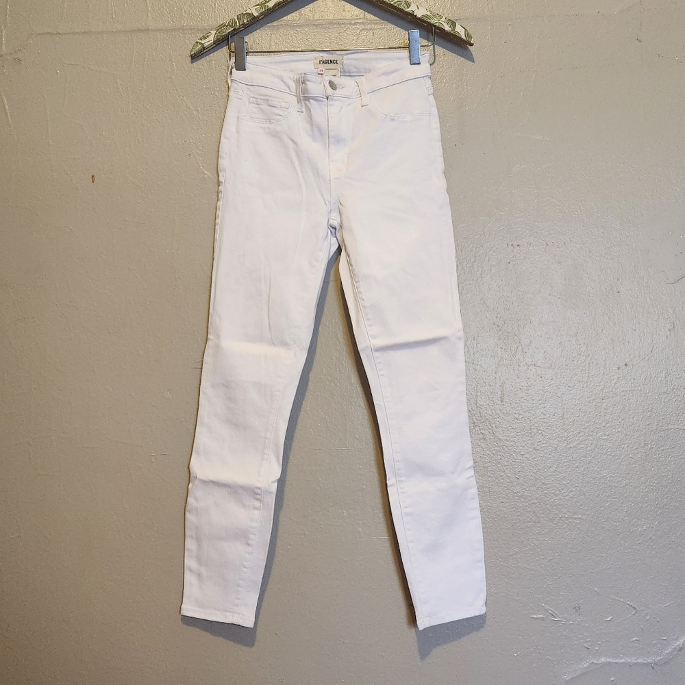 L'agence Womens 25 White Denim Cotton Margot High Rise Skinny Jeans